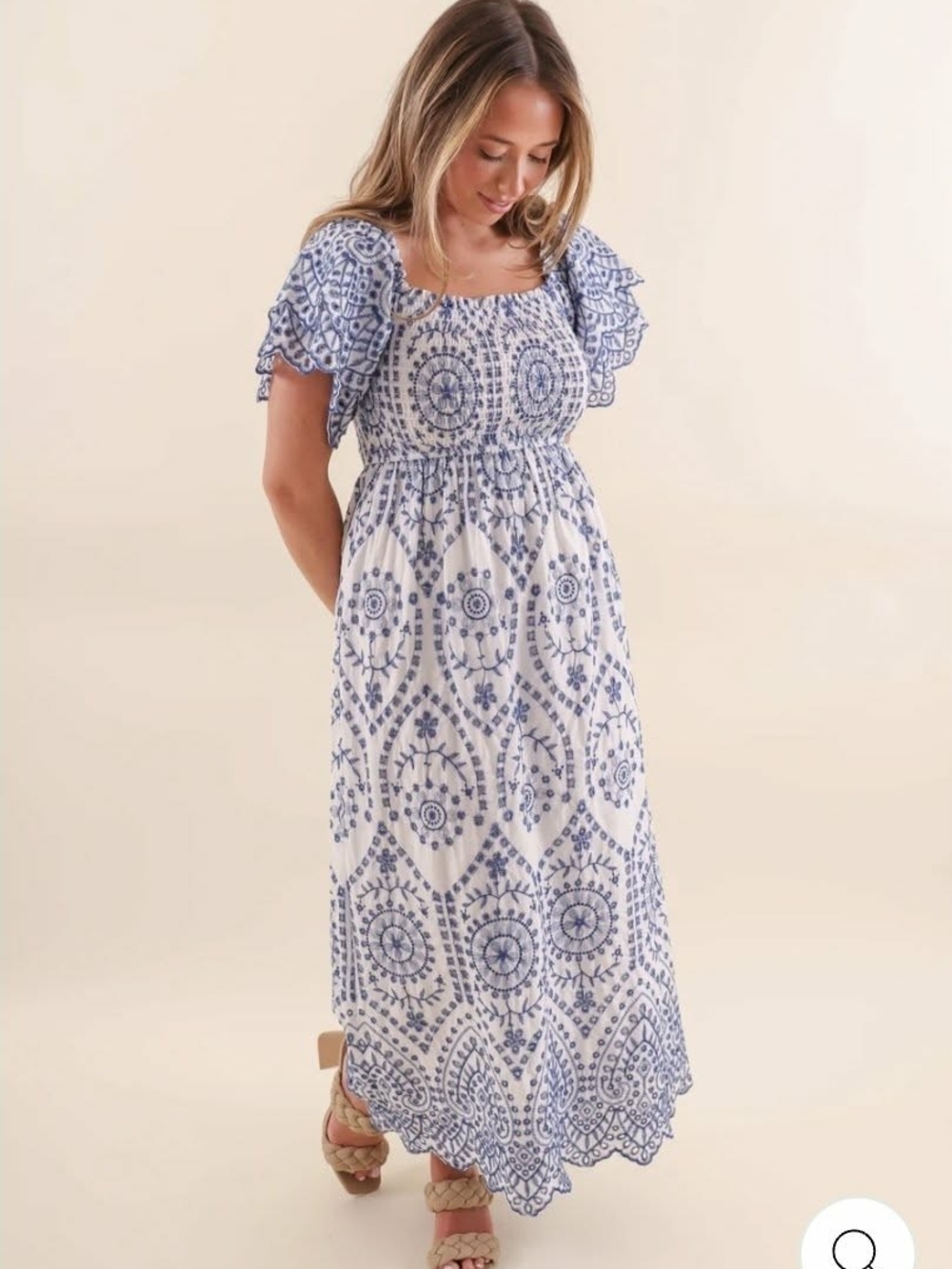 Ana & Rose Blue and White Embroidered Maxi Dress